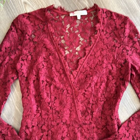 NORDSTROM WAYF BURGUNDY LACE LONG SLEEVE DRESS SIZE XS EUC - Picture 5 of 9